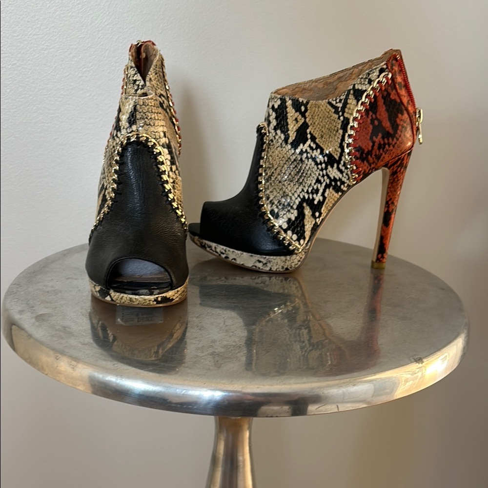 BCBG MazAxazria Black and Red Peep-Toe Heels